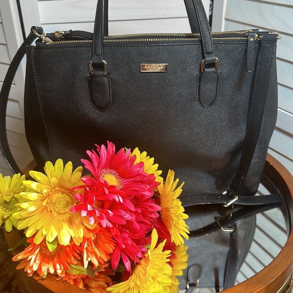 EUC Kate Spade Double Zio Black Saffiano Crossbody Satchel Tote in Black